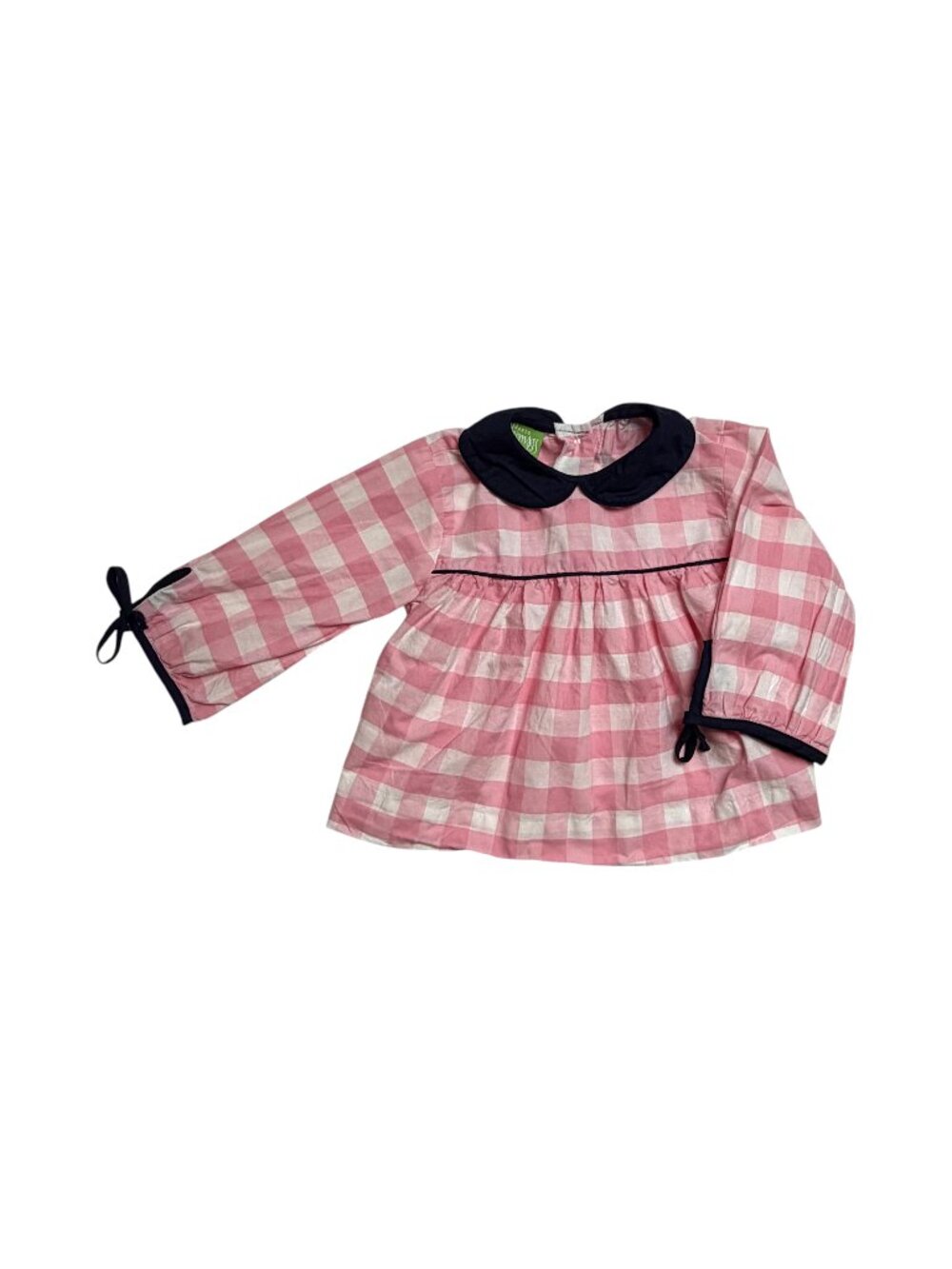 Classic Whimsy size 9 months Pink Gingham Top with Navy Trim